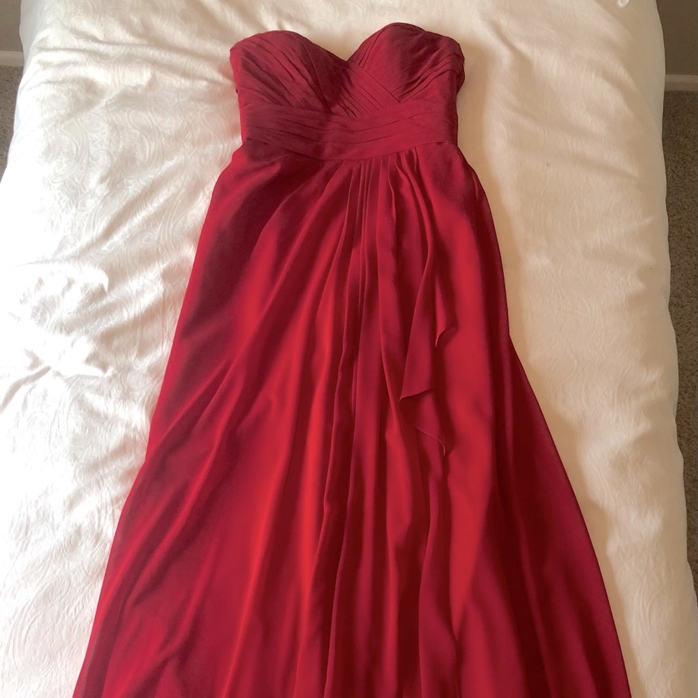 Red strapless bridesmaids dress